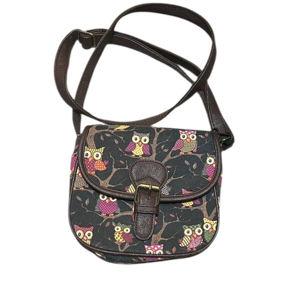 Owl Design Brown Canvas Crossbody Purse Bag Boho Cottagecore Woodland Small - Picture 6 of 6